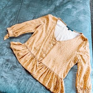 Yellow & white polka dot button front top